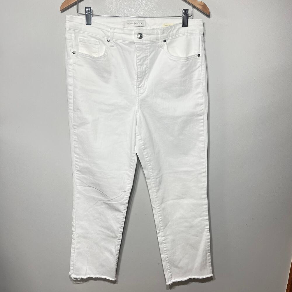 Vintage X America Jeans White Denim High Rise Straight Ankle Raw Hem Spring 12